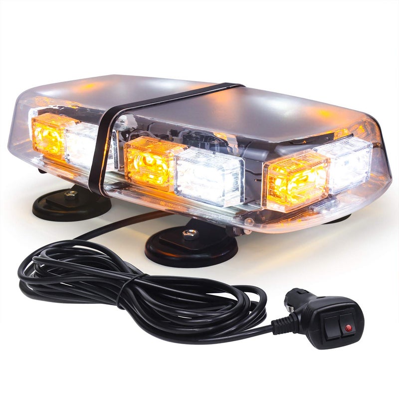 LINKITOM Rooftop LED Strobe Lights -72 LED High Intensity Emergency Flashing Warning Safety Light with 4 Heavy Duty Strong Magnets Base for 12-24V Snow Plow, Truck Vehicle (Amber & White) - Image 1